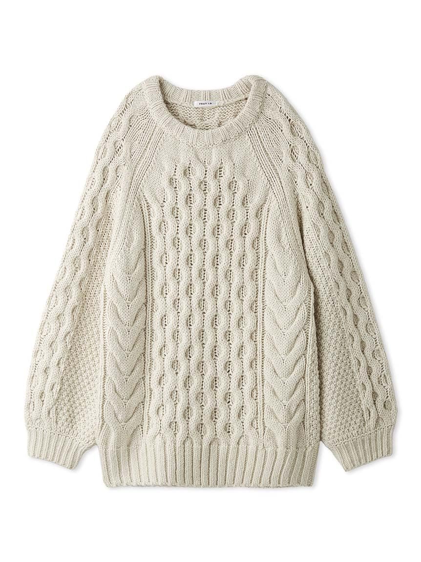 【美品】FRAY I.D フレイアイディー　ハンドケーブルボックスニット　ブルー 美品】FRAY I.D フレイアイディー ハンドケーブルボックス